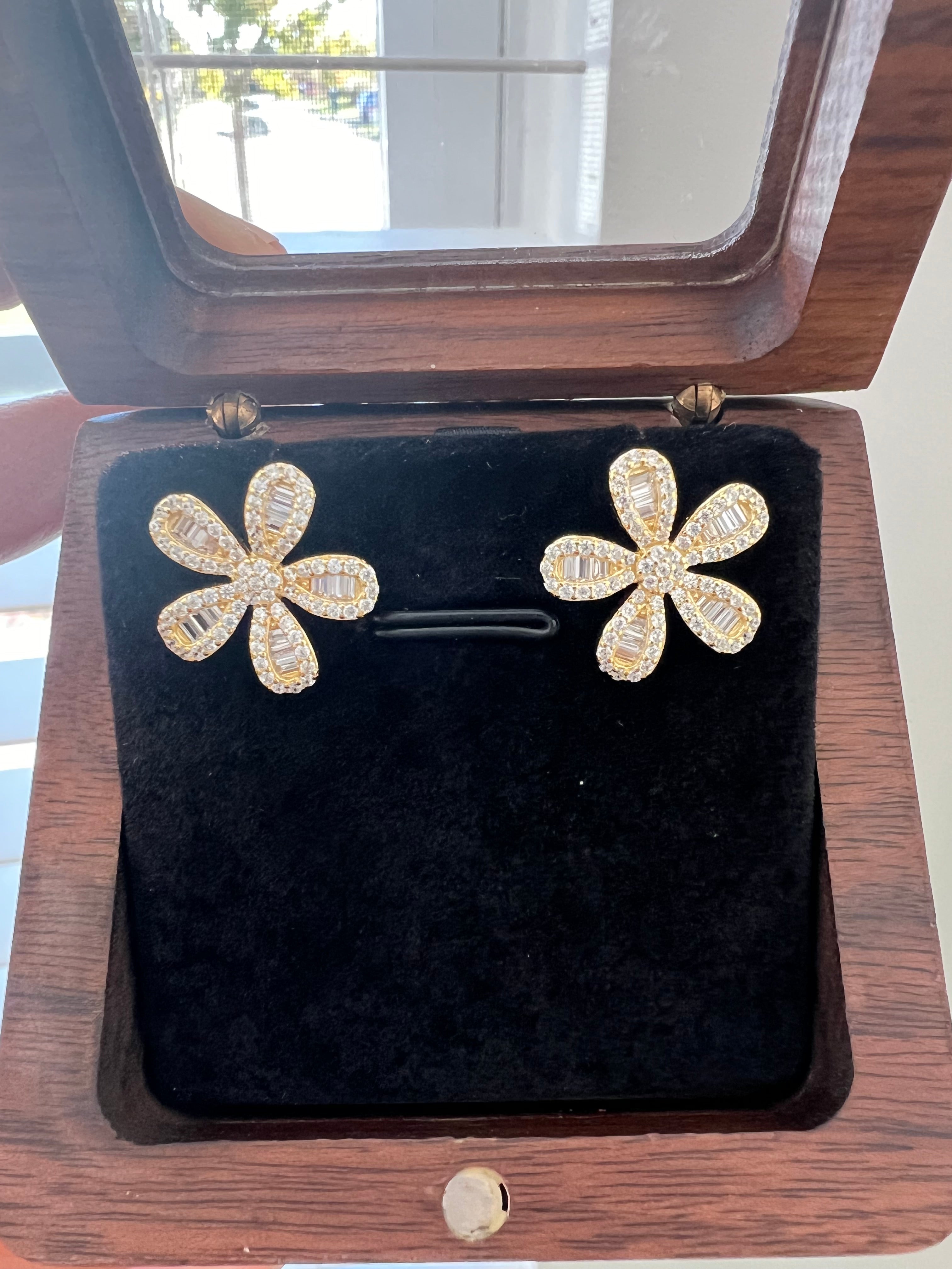 Flower Petal Studs in 14k Gold Finish