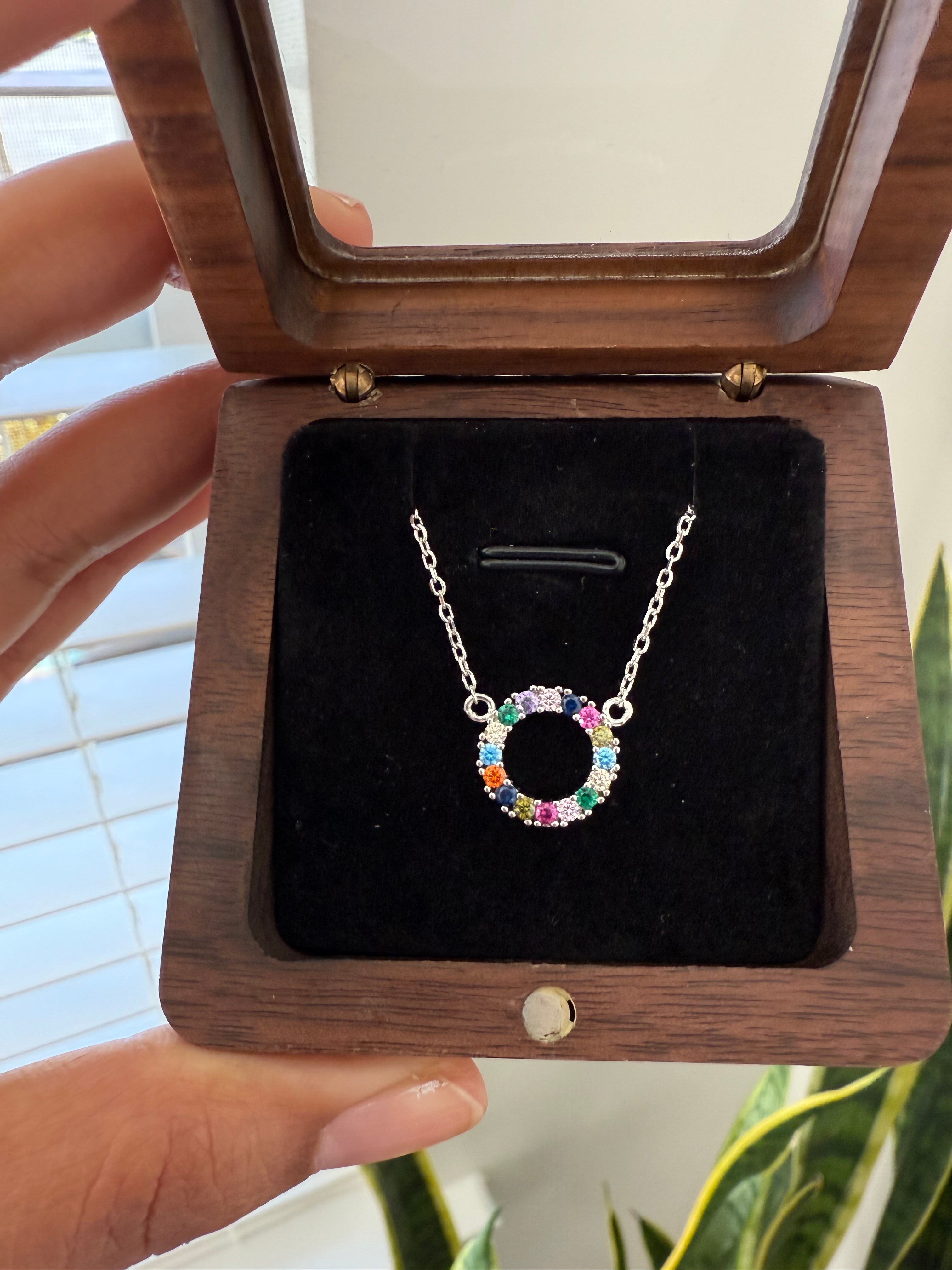 Studded Rainbow Pendant with chain on pure 925 Silver