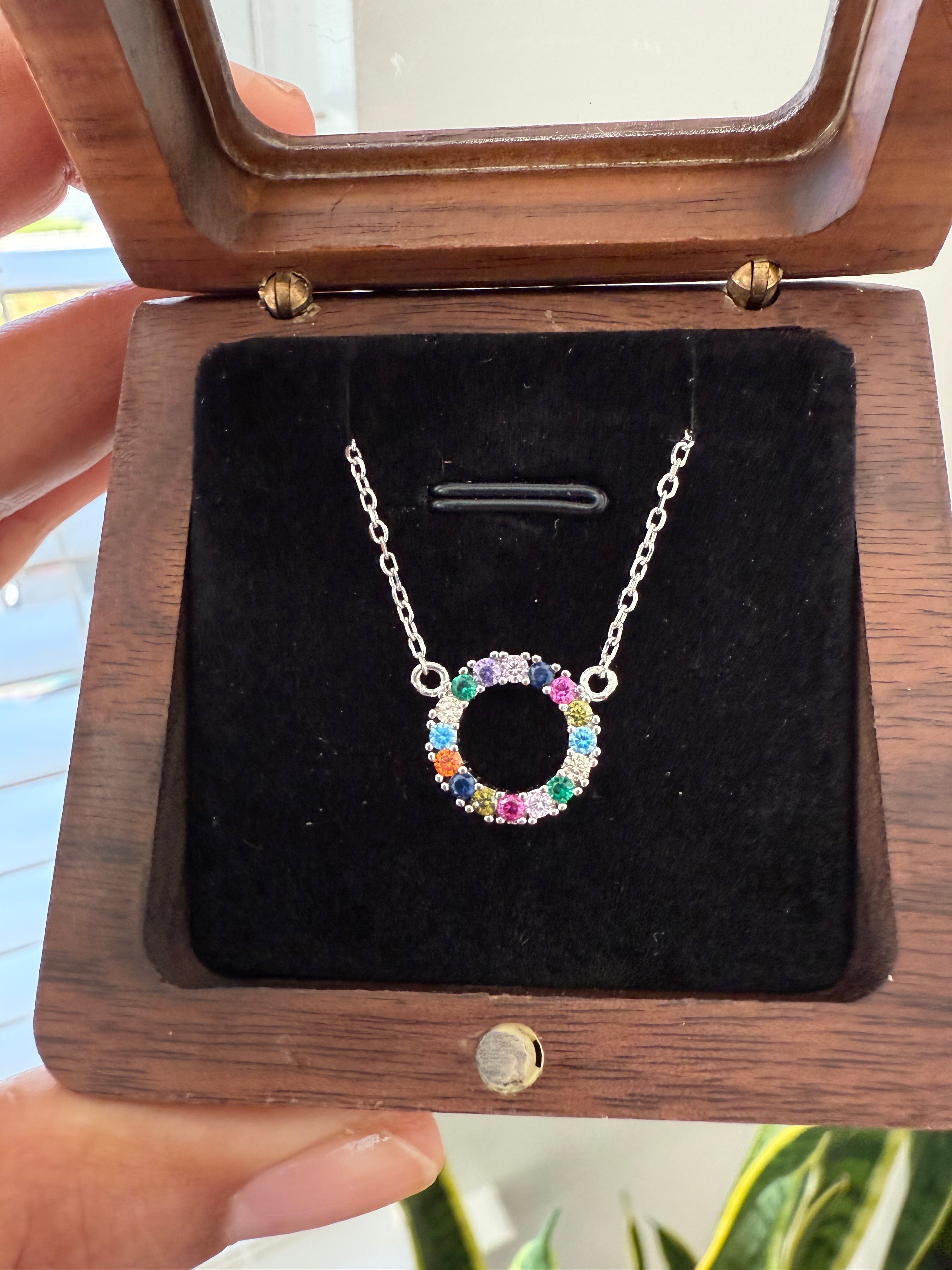 Studded Rainbow Pendant with chain on pure 925 Silver
