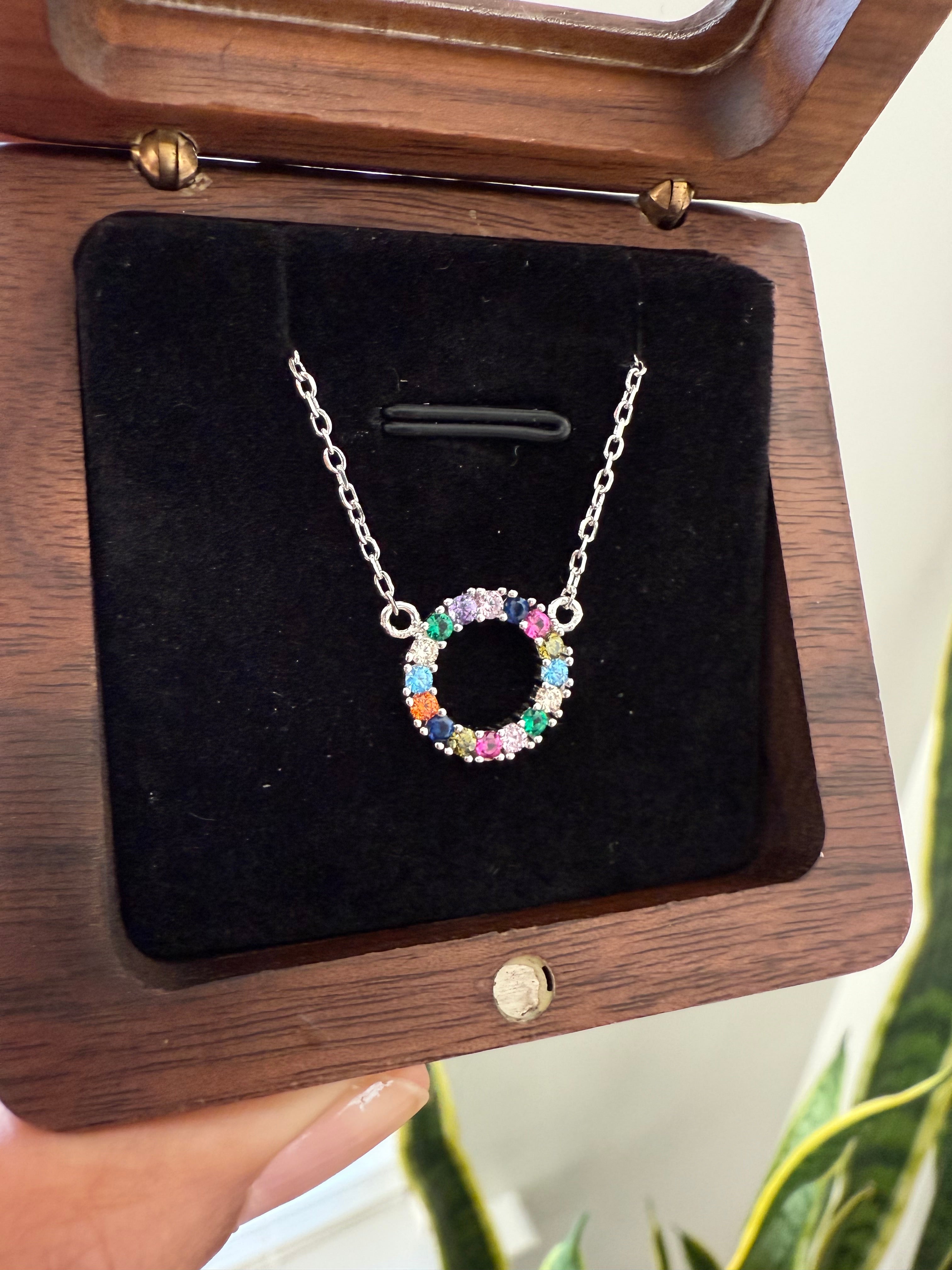 Studded Rainbow Pendant with chain on pure 925 Silver