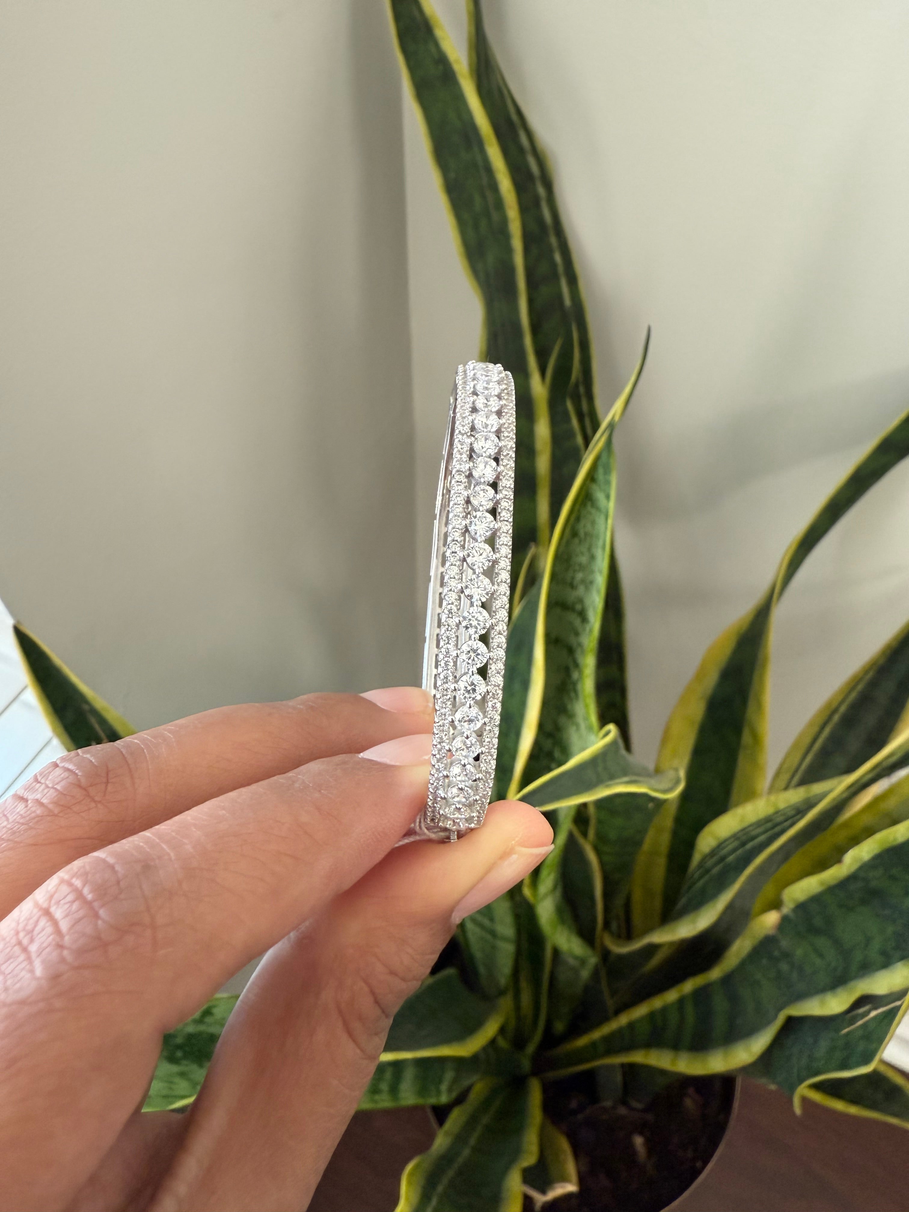 American Diamond Studded Pure 925 Silver Wona Openable Bracelet