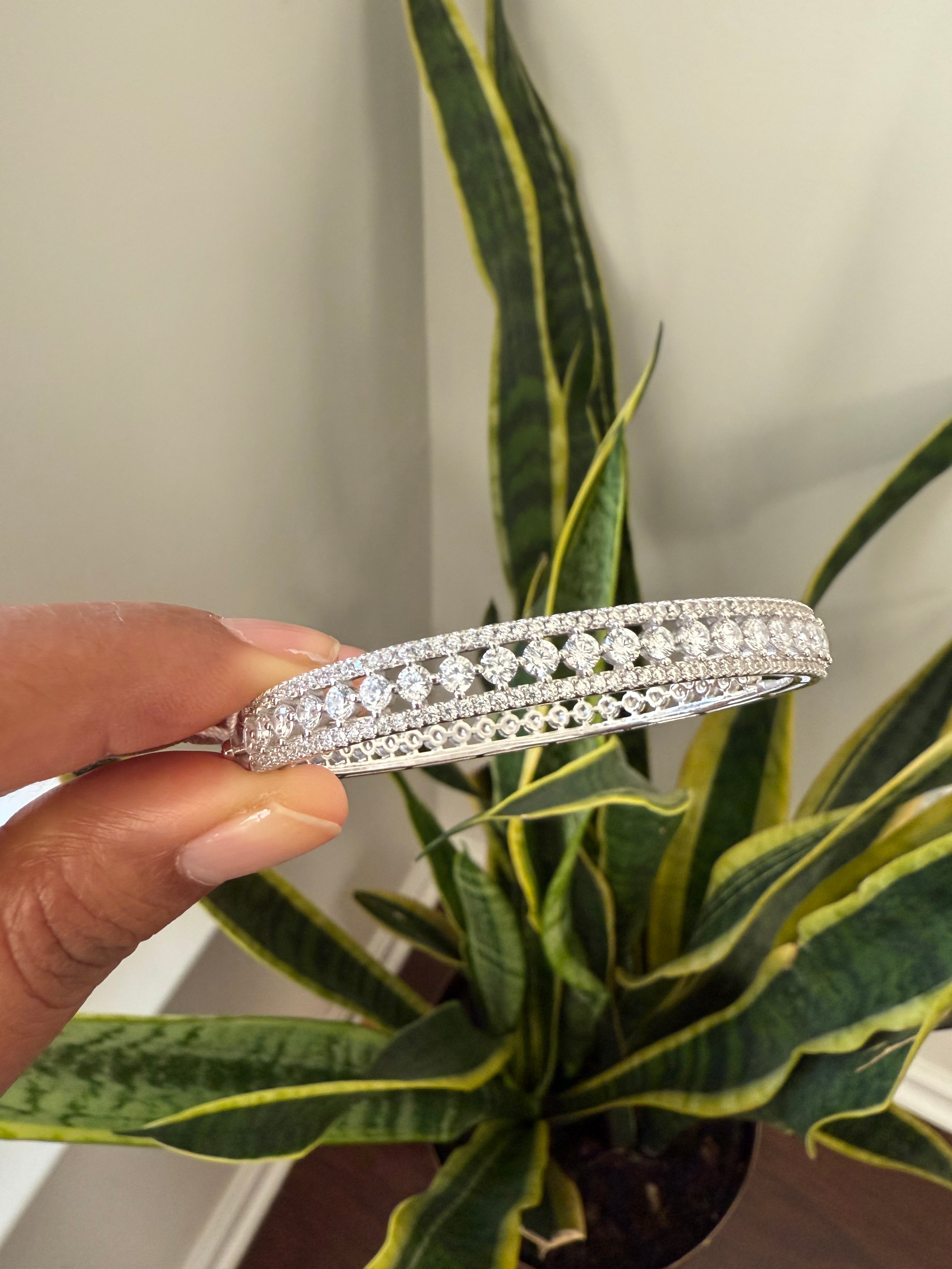 American Diamond Studded Pure 925 Silver Wona Openable Bracelet
