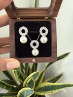 Luxury Brand Inspired Diamond & Pearl Pendant Set