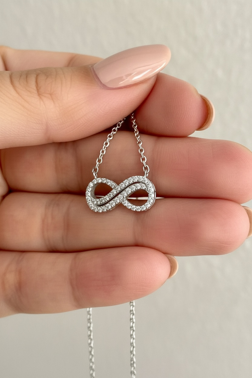 Studded Russell Infinity Pendant with Chain on Pure 925 Silver