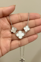 Mother of Pearl Clover Pendant with Chain on Pure 925 Silver