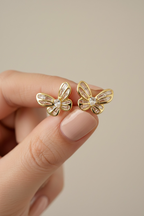 ECLAT Butterfly Earrings with Diamond in 14k Gold Finish