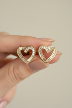 ELIN Heart shaped Gold Finish Studs on pure 925 Silver