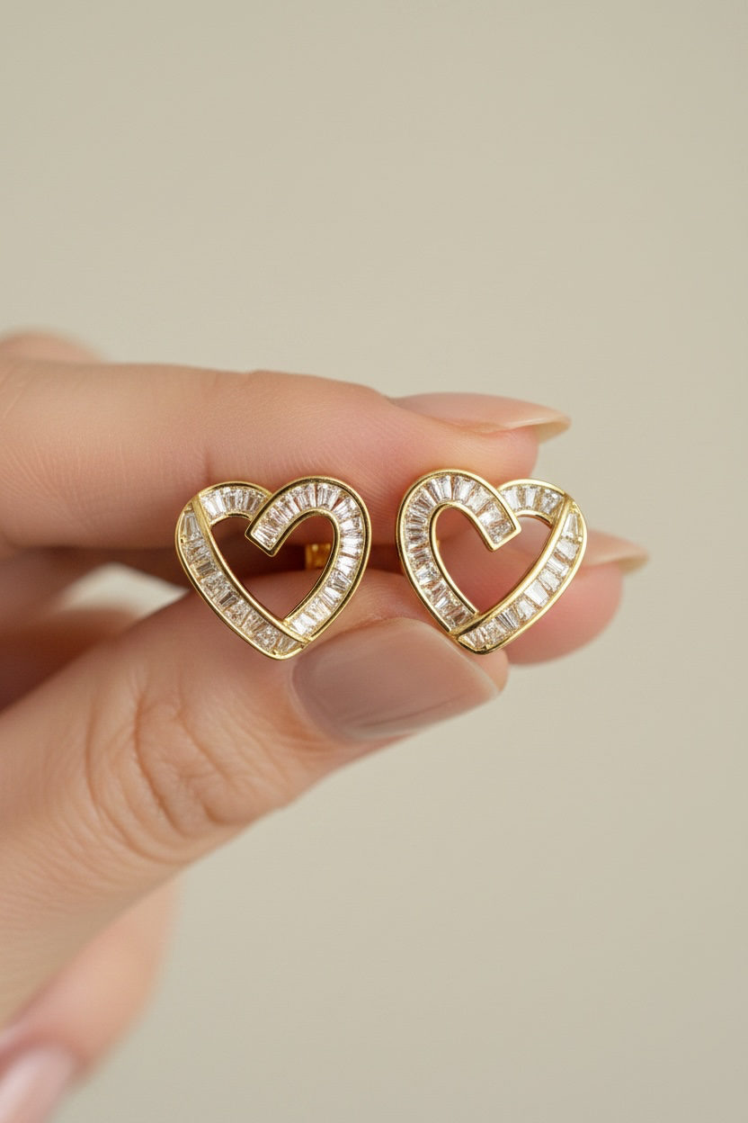ELIN Heart shaped Gold Finish Studs on pure 925 Silver