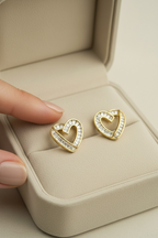 ELIN Heart shaped Gold Finish Studs on pure 925 Silver