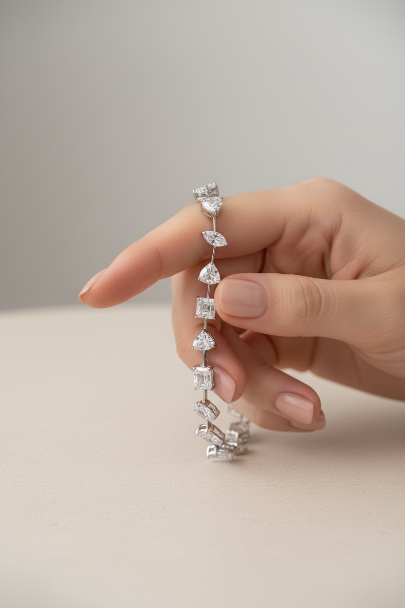 Premium Multi Solitaire Whisper Tennis Bracelet on Pure 925 Silver.
