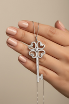 Trendy Studded Big Key Pendant with Chain on Pure 925 Silver