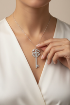 Trendy Studded Big Key Pendant with Chain on Pure 925 Silver