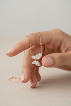 Rose Gold Finish Studded Mother of Pearl Butterfly Seren Pendant with Chain on Pure 925 Silver
