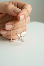 Rose Gold Finish Studded Mother of Pearl Butterfly Seren Pendant with Chain on Pure 925 Silver