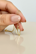 Studded Leaf Pendant with Chain on Pure 925 Silver