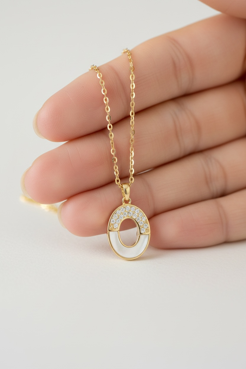 18k Gold Finish Oval Rowan Pendant with Chain on Pure 925 Silver