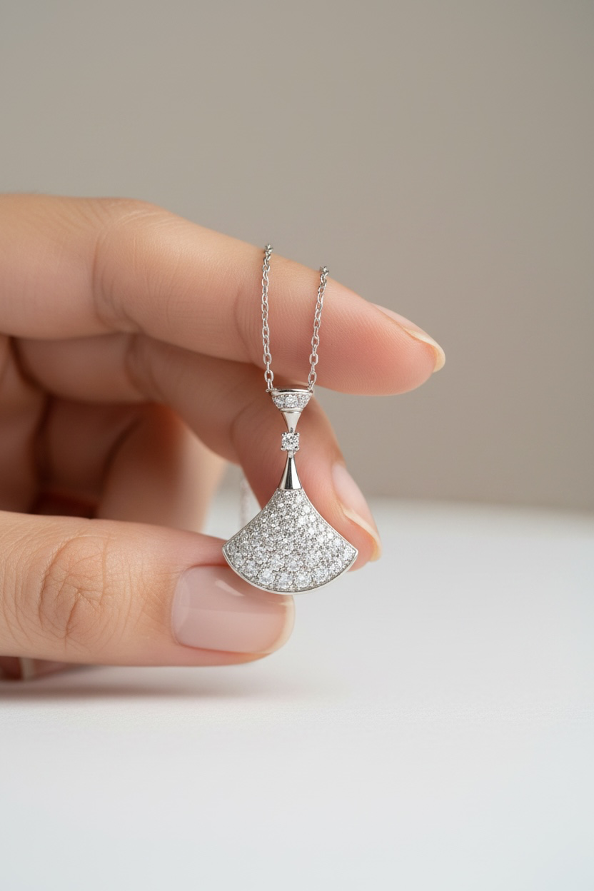 Luxury Brand Inspired Studded Rian Pendant with chain on Pure 925 Silver