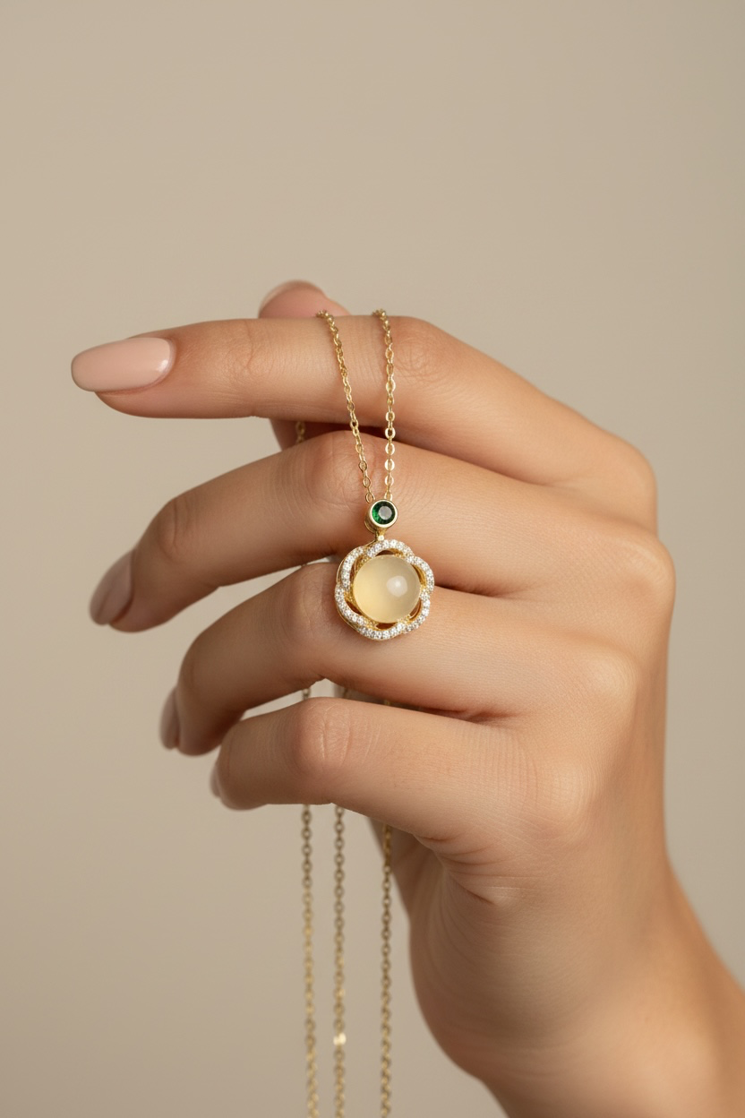 18k Gold Finish Mystic Pendant with Chain on Pure 925 Silver