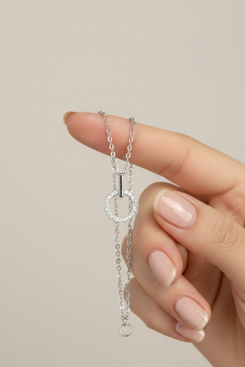 Pure 925 Silver Diamond Studded Maris Pendant with Chain