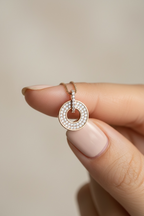 Rose Gold Finish Diamond Studded Delva Pendant With Chain on Pure 925 Silver