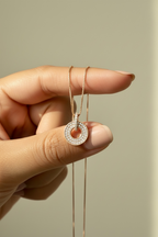 Rose Gold Finish Diamond Studded Delva Pendant With Chain on Pure 925 Silver