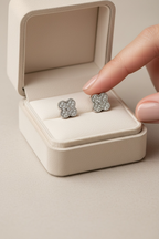 Diamond Studded Clover Studs on pure 925 Silver