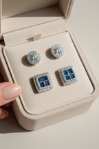 Blue Sapphire and Classic White Diamond Stud Earrings Combo on Pure 925 Silver