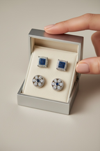 6 Petal Floral Studs and Blue Sapphire Micro Setting Studs Combo on Pure 925 Silver