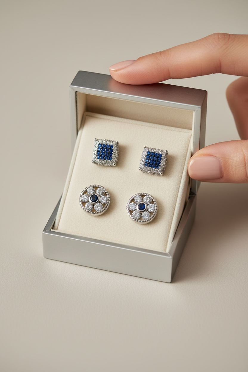 6 Petal Floral Studs and Blue Sapphire Micro Setting Studs Combo on Pure 925 Silver