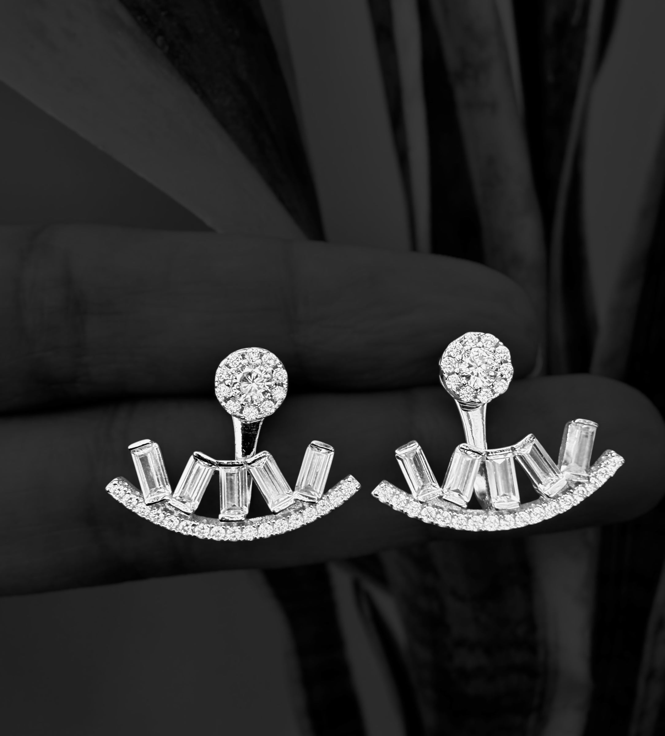 CZ Diamond Studded with Baguette NYLA Long Earring on Pure 925 Silver
