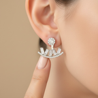 CZ Diamond Studded with Baguette NYLA Long Earring on Pure 925 Silver