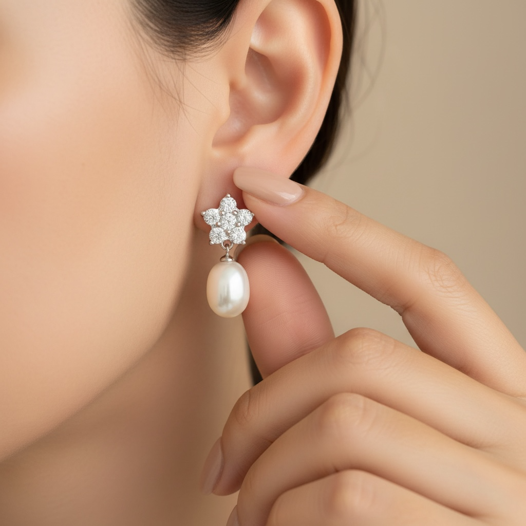 Fresh Water Pearl Arya Studs on Pure 925 Silver