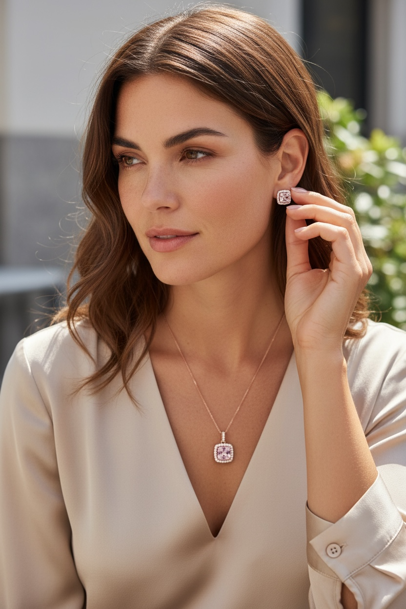 Premium Pink Diamond Cushion Cut Solitaire RORI Pendant Set on Pure 925 Silver