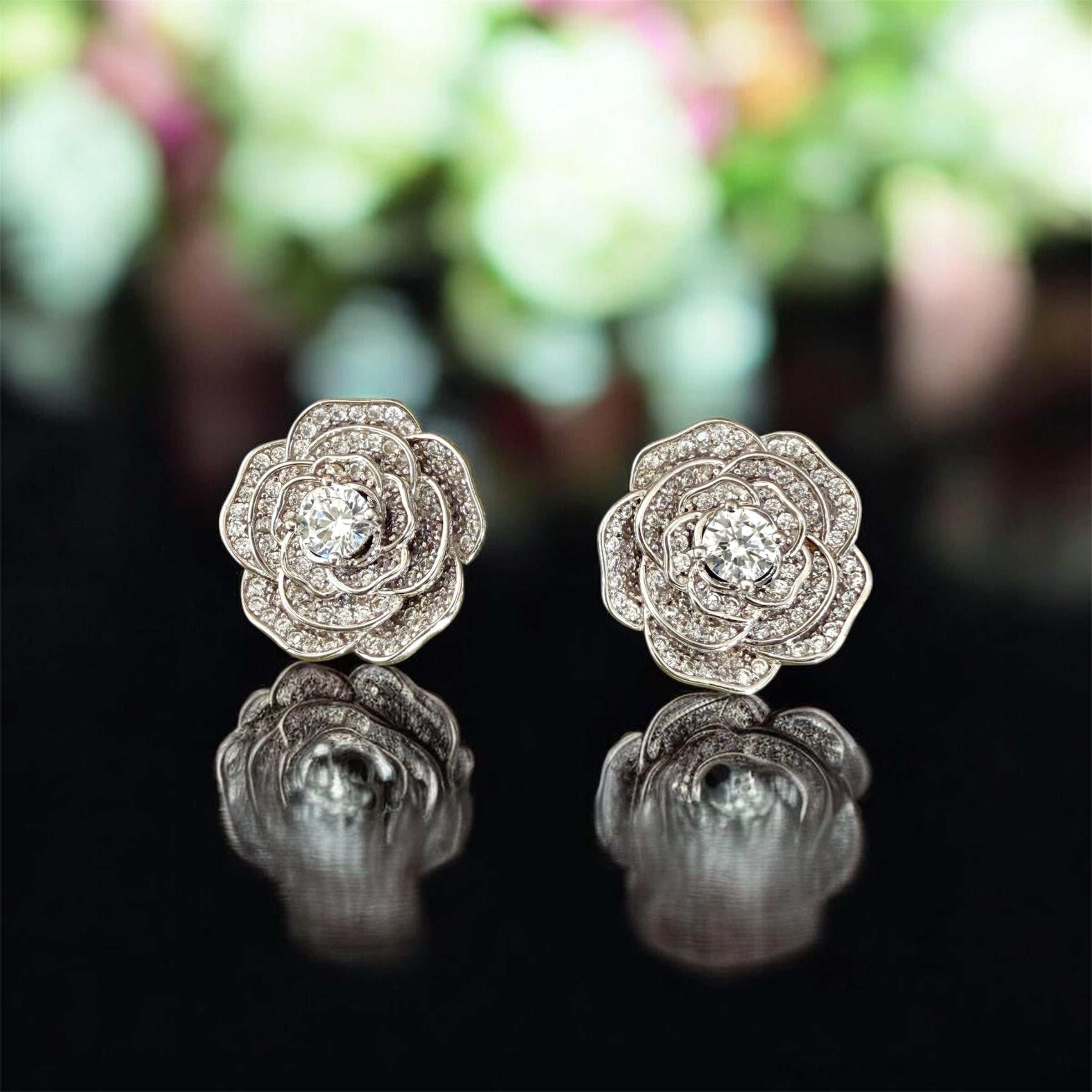 ZARIA Rose Stud Earrings on Pure 925 Silver