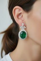 ZARE Diamond & Emerald Long Earrings on Pure 925 Silver