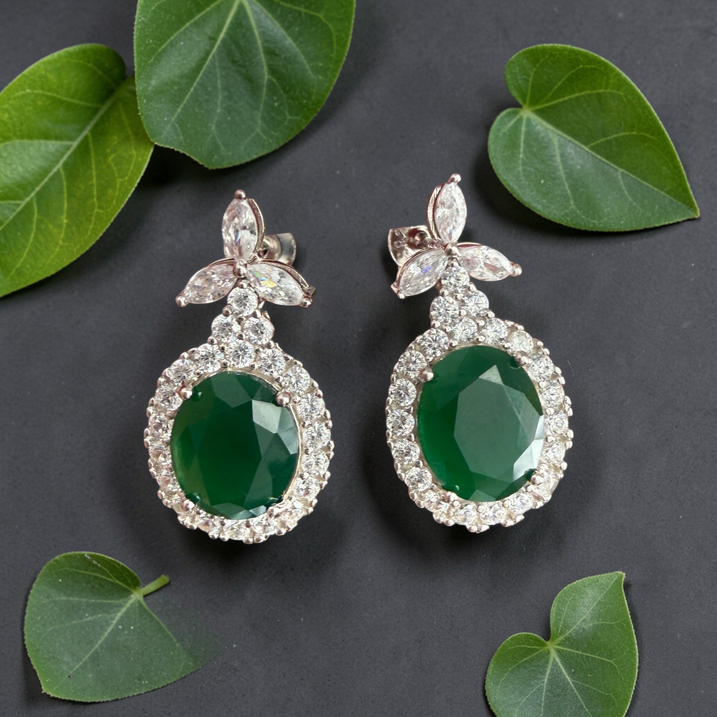 ZARE Diamond & Emerald Long Earrings on Pure 925 Silver