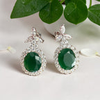 ZARE Diamond & Emerald Long Earrings on Pure 925 Silver