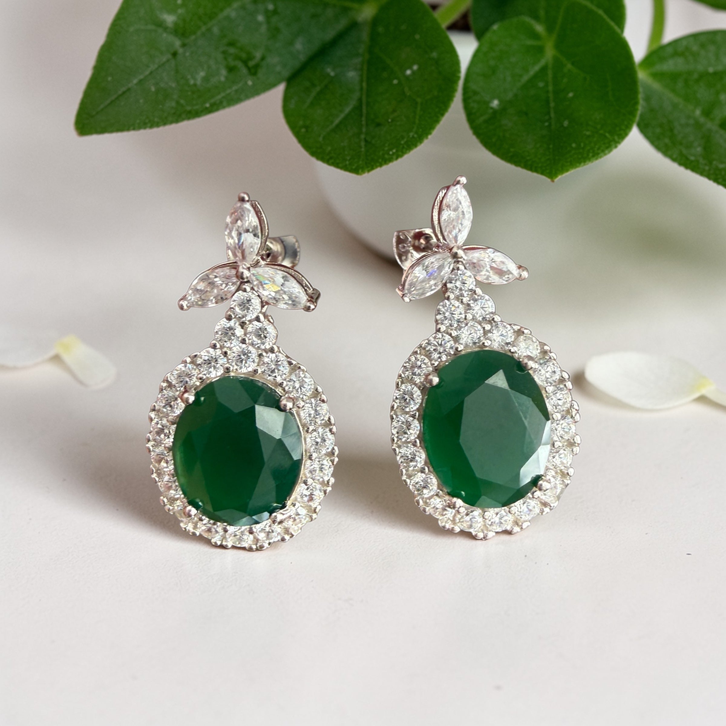 ZARE Diamond & Emerald Long Earrings on Pure 925 Silver