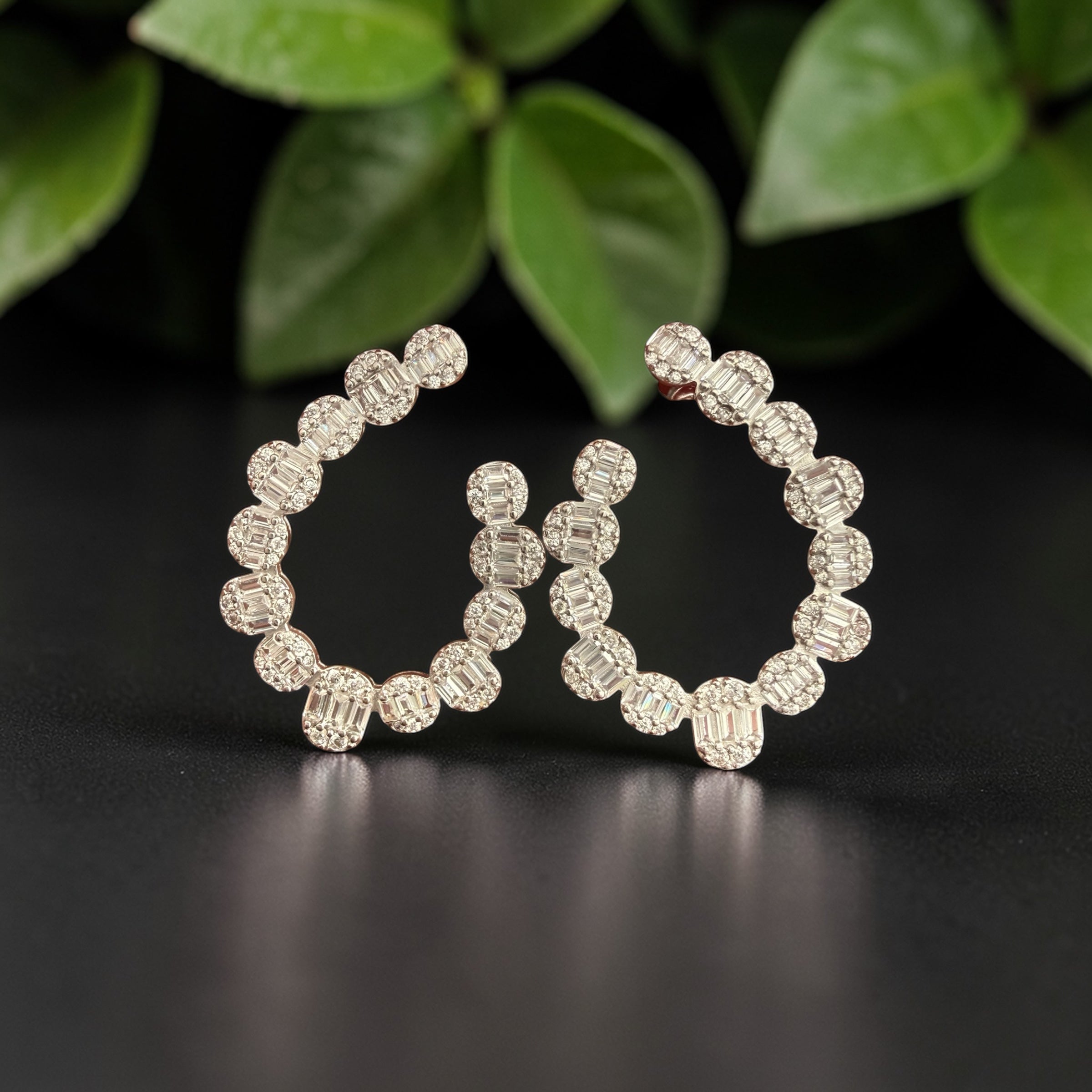 NILE Diamond Semi Hoops Earrings on Pure 925 Silver