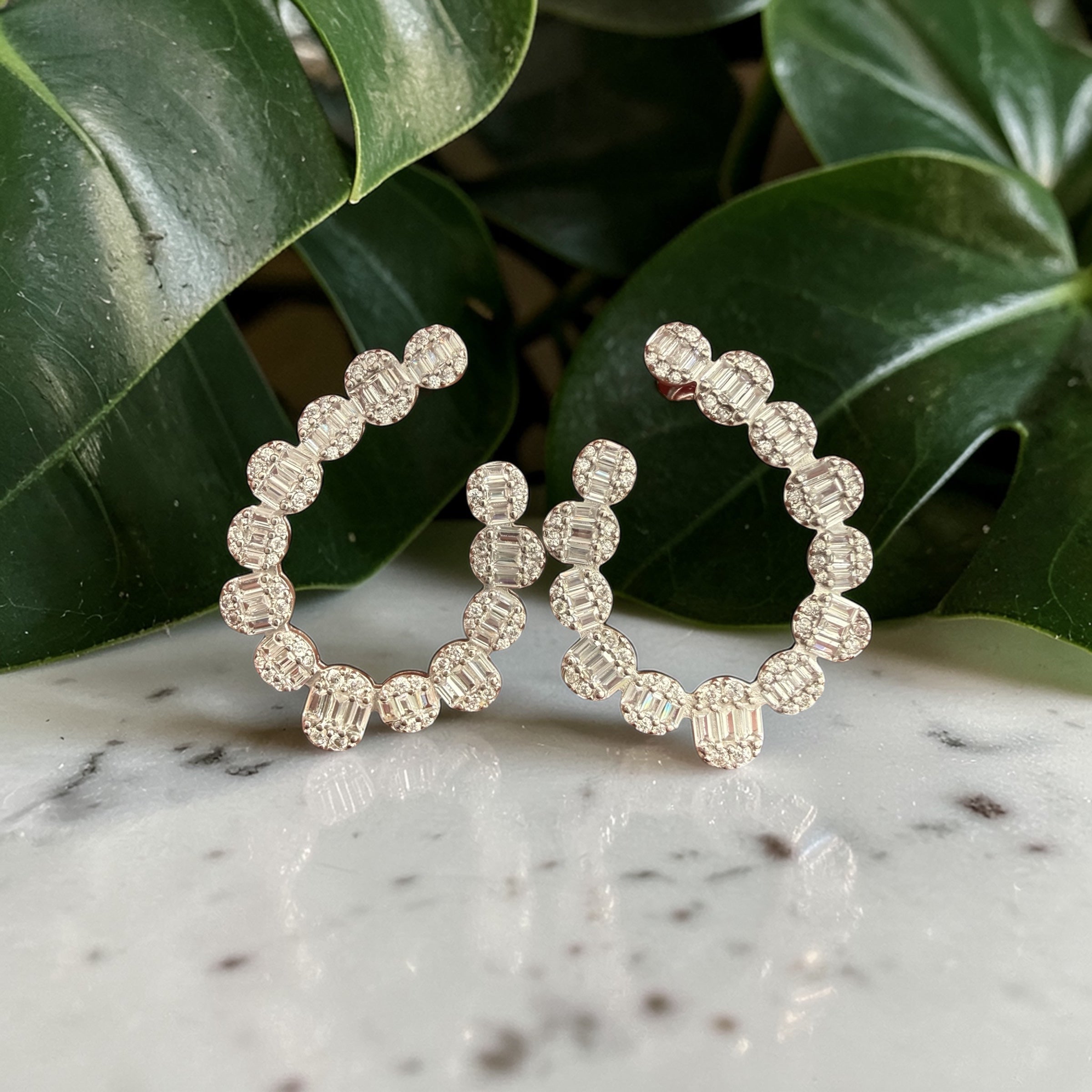 NILE Diamond Semi Hoops Earrings on Pure 925 Silver