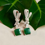 VELIN Diamond & Emerald Long Earrings on Pure 925 Silver