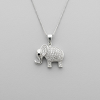Solid Micro Setting Lucky Elephant Pendant with Chain on Pure 925 Silver