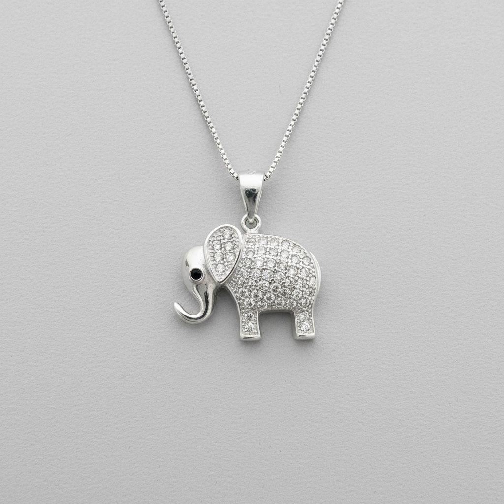 Solid Micro Setting Lucky Elephant Pendant with Chain on Pure 925 Silver