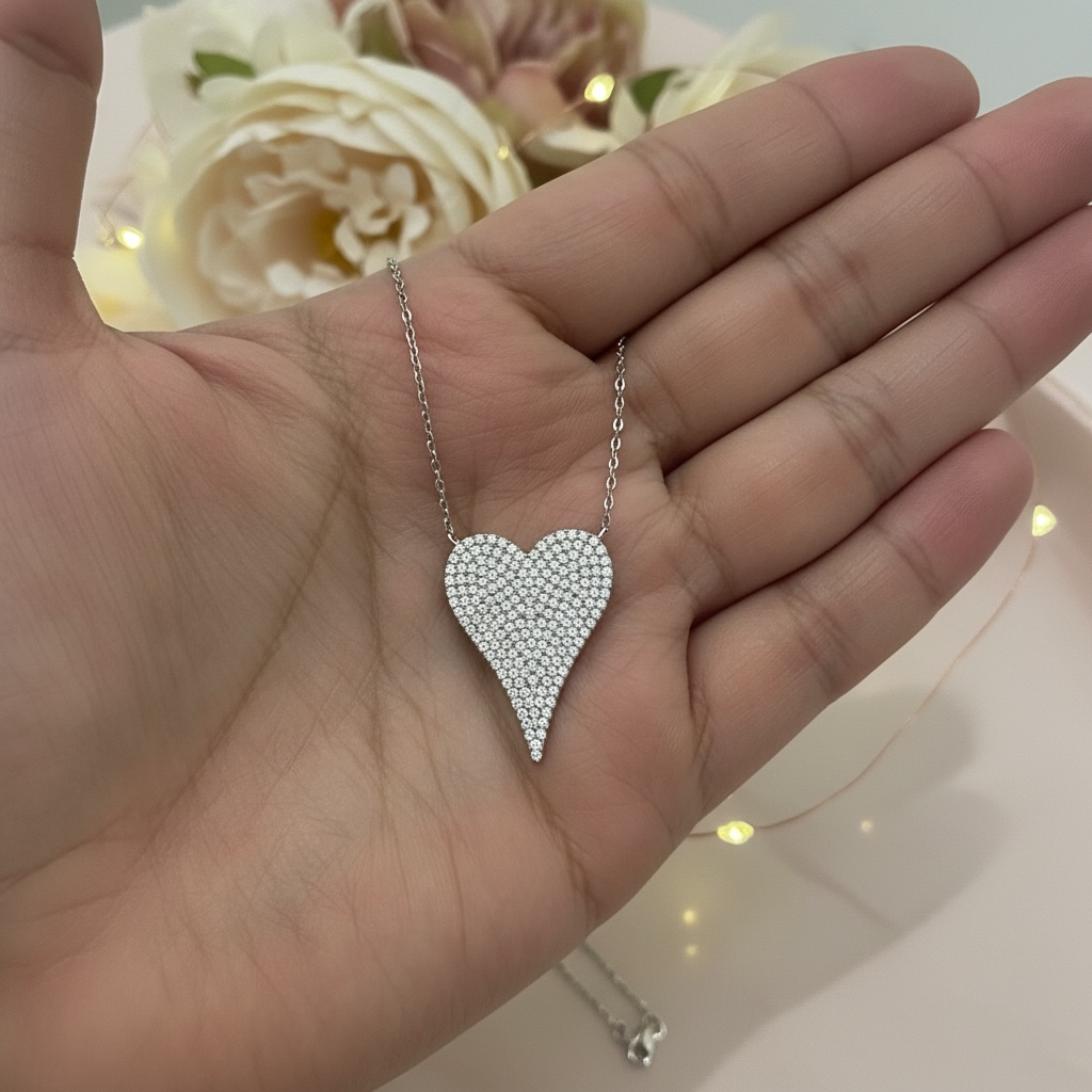 Exclusive Diamond Studded Mila Heart Pendant on Pure 925 Silver