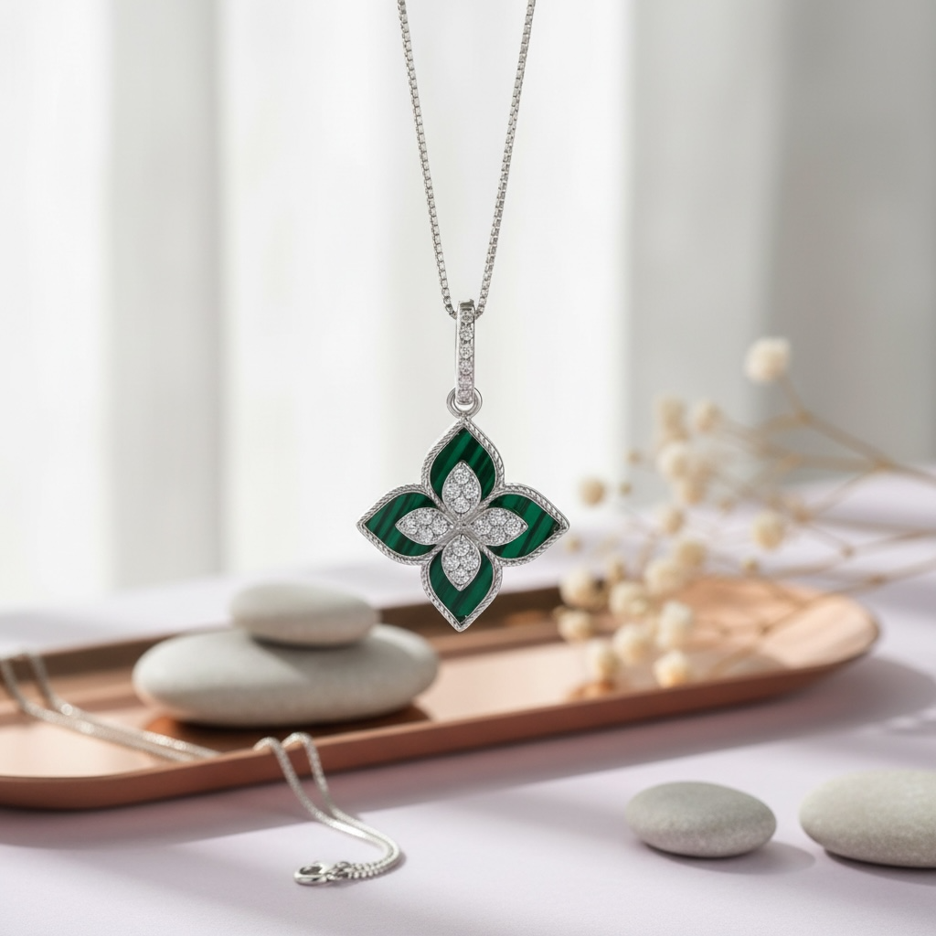 Premium Green Beauty Sina Pendant with Chain on Pure 925 Silver