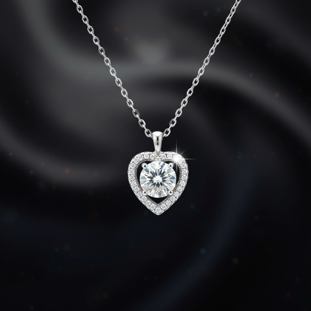 Niral Diamond Studded Heart Pendant with Centre Solitaire on Pure 925 Silver