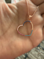 Multicolored Big Heart Rose Gold Charlie Pendant on pure 925 Silver
