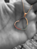 Multicolored Big Heart Rose Gold Charlie Pendant on pure 925 Silver