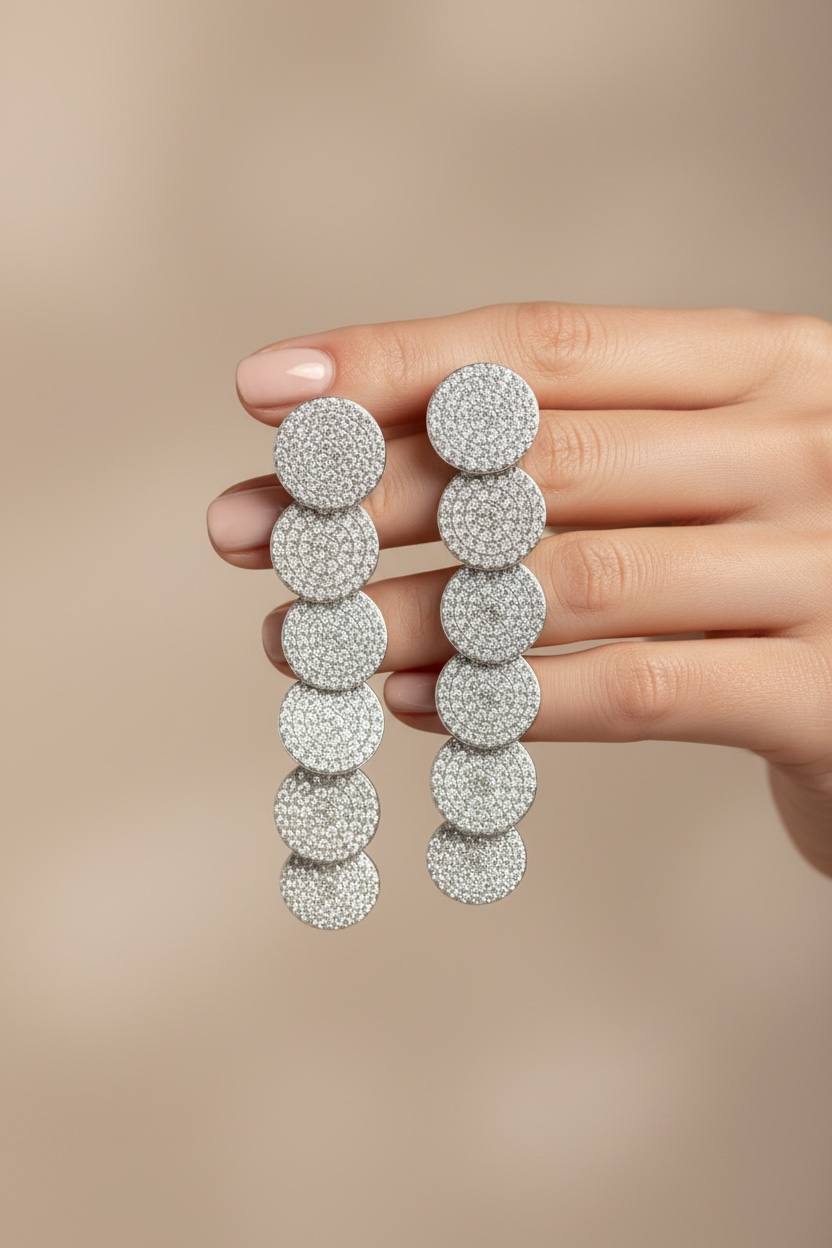AURI Layered Diamond Earrings in pure 925 Silver