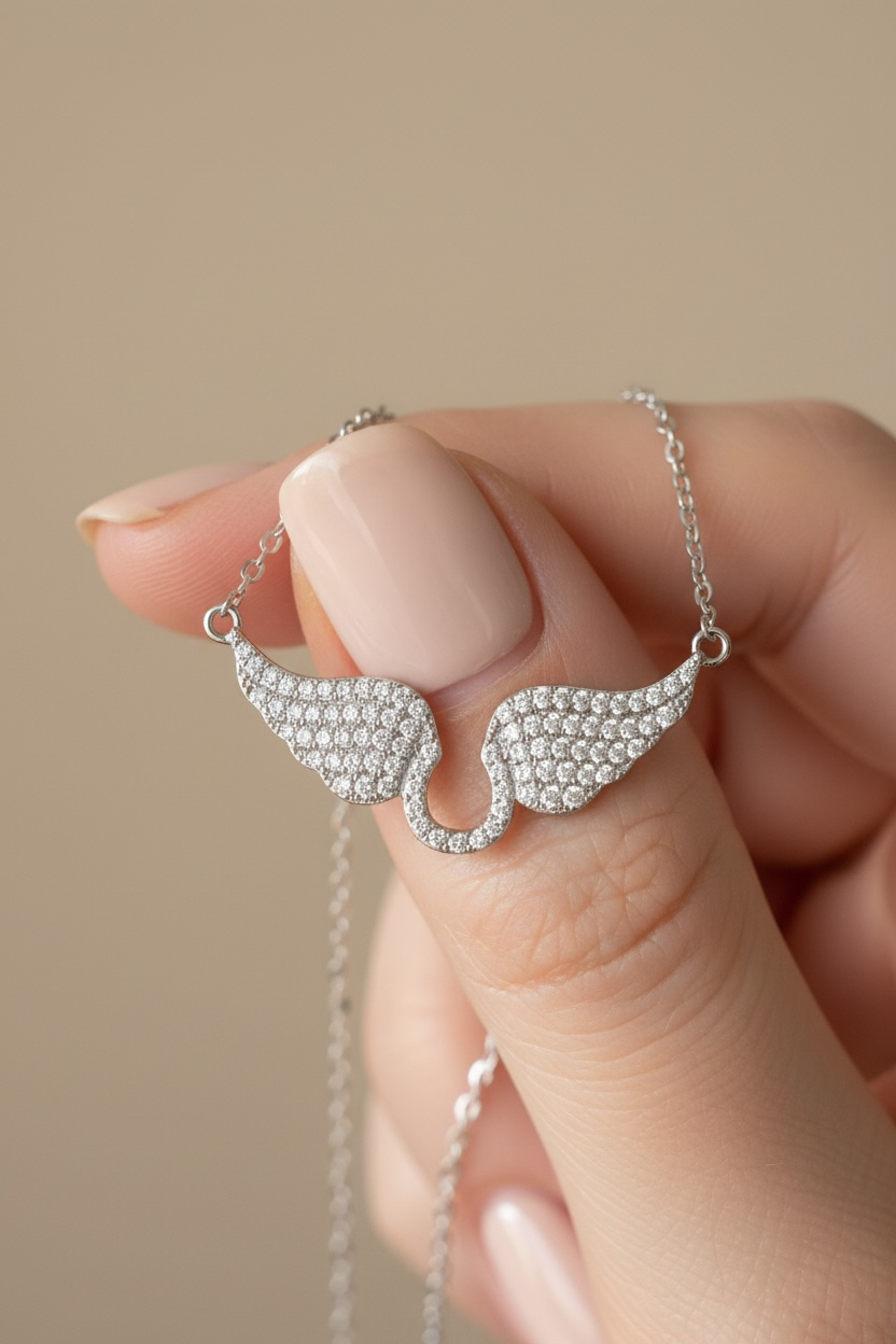 Studded AERO Angel Wings Pendant with Chain on Pure 925 silver